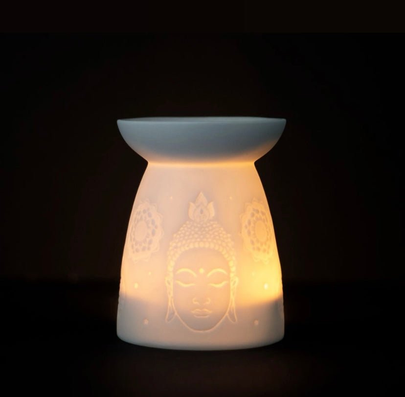 White Ceramic Buddha Face Wax/Oil Burner - itallbeginswithyou