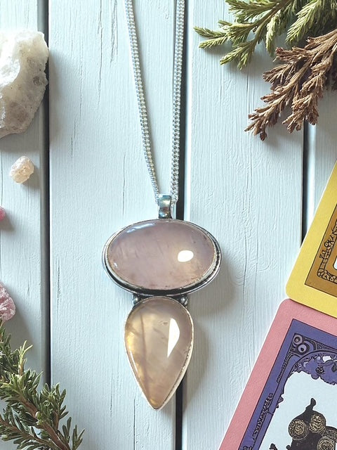 Aphrodite Pendant – Rose Quartz Sterling Silver Necklace
