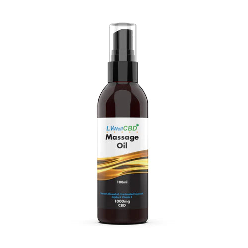 LVWell CBD 1000mg full spectrum massage oil 100ml, soothing body oil for relaxation and recovery.