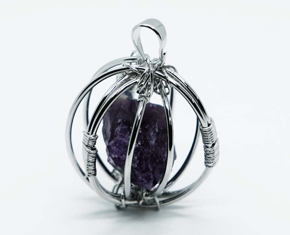 Rough Amethyst In Cage On S/P Necklace