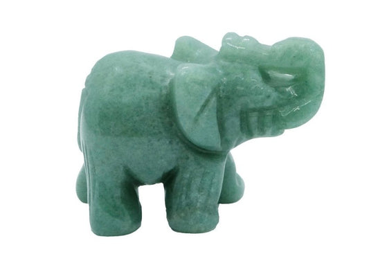 Aventurine elephant carving, crystal figurine symbolising luck, prosperity and growth