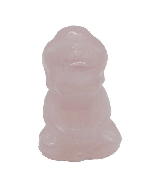Hand-carved rose quartz baby Buddha, gemstone ornament symbolising love and peace