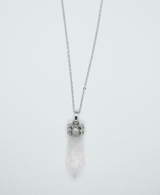 Clear Quartz Wand On Silver Plated Chain