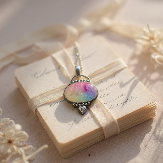 solar quartz pendant on decoratie background