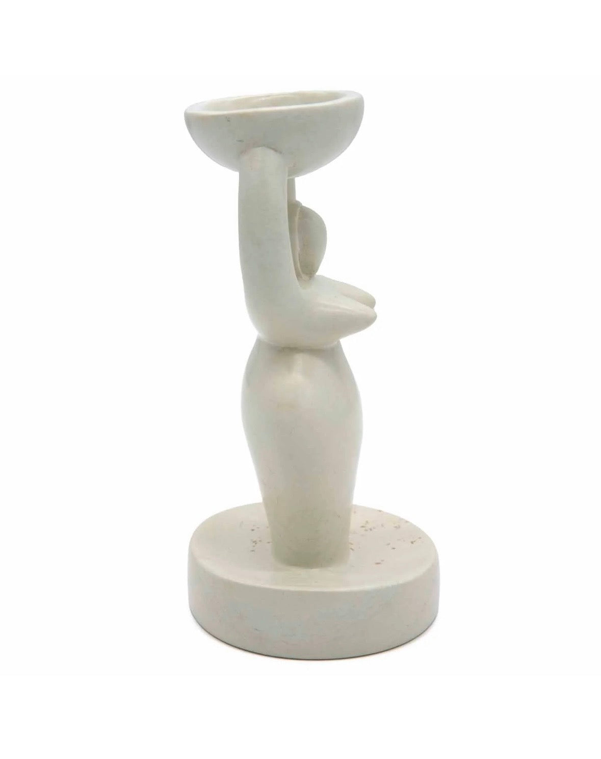 Goddess soapstone incense cone burner side view showing bowl