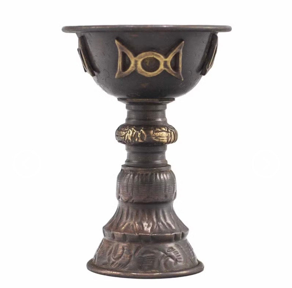 Triple Moon ritual goblet with antique copper-style finish