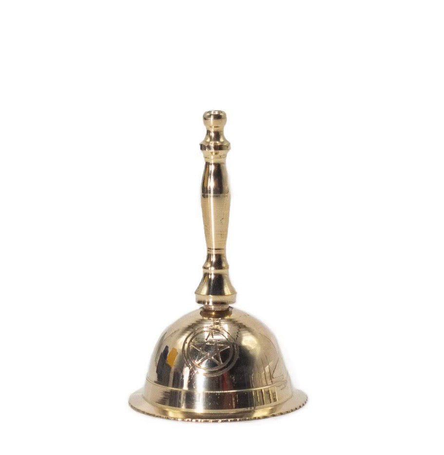 Penta Moon brass altar bell with pentacle detail
