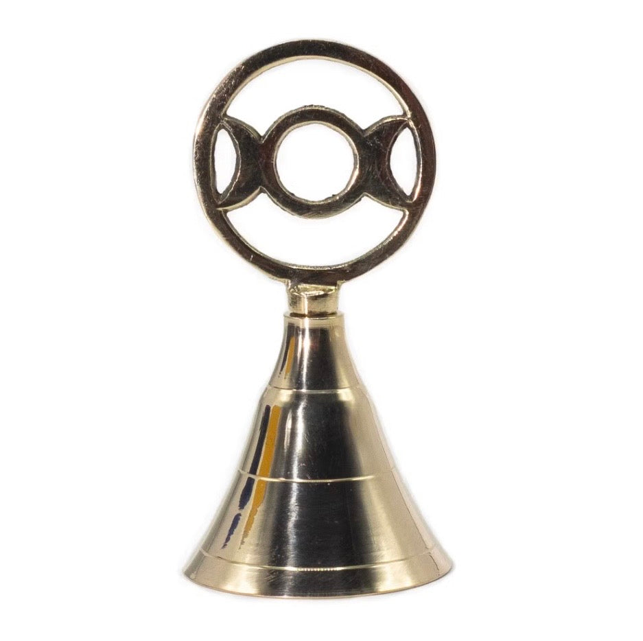 Triple Moon brass altar bell with moon phase handle