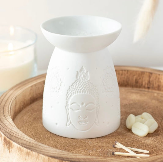 White Ceramic Buddha Face Wax/Oil Burner