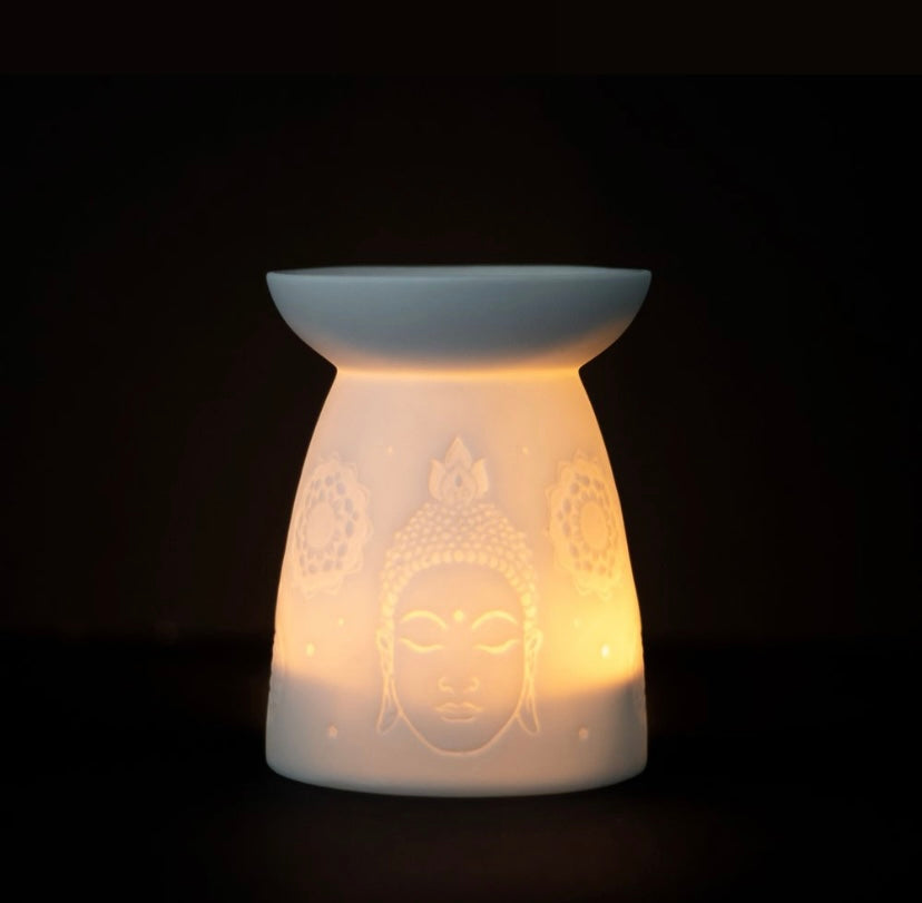 White Ceramic Buddha Face Wax/Oil Burner