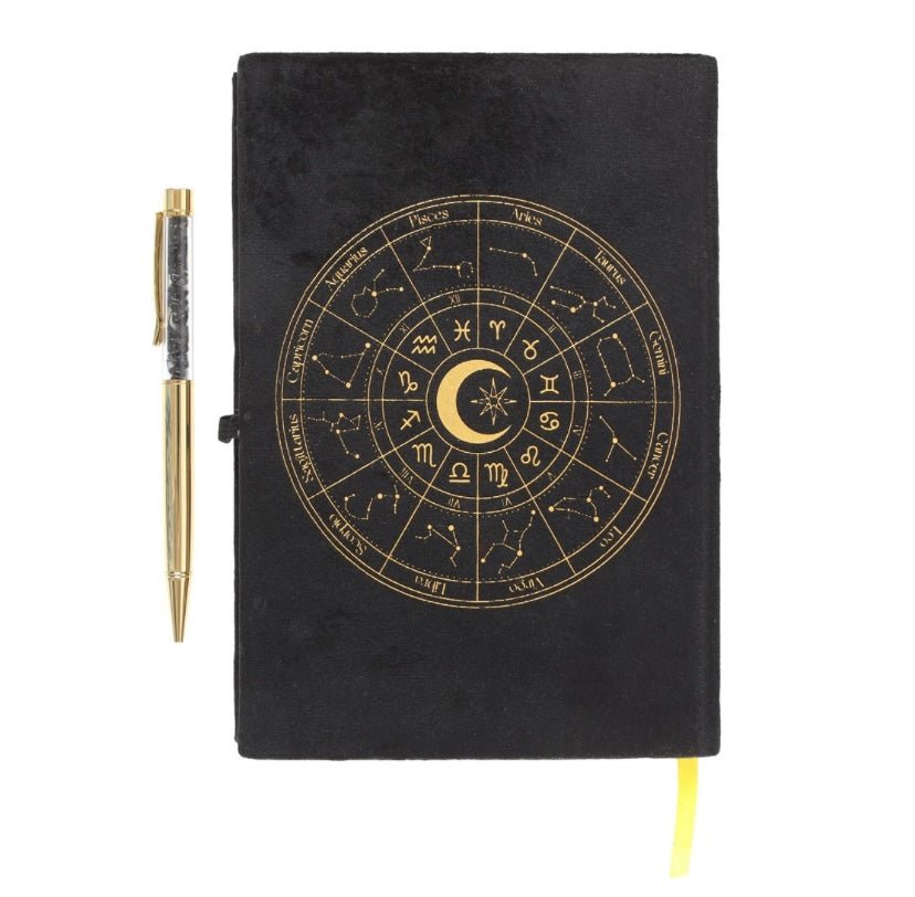 Astrology Wheel Journal With Black Obsidian Crystal Pen - itallbeginswithyou