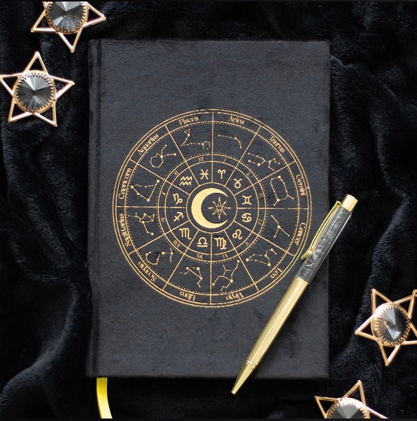 Astrology Wheel Journal With Black Obsidian Crystal Pen - itallbeginswithyou