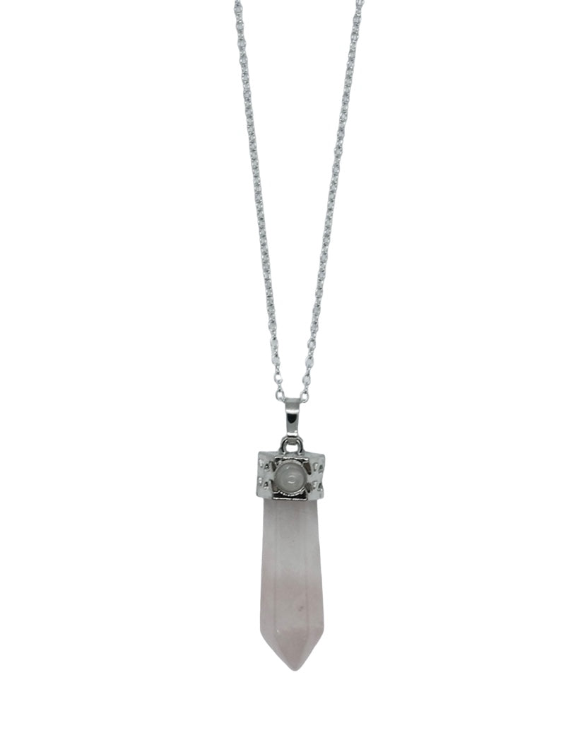 Rose Quartz Wand On Silver Plated Chain