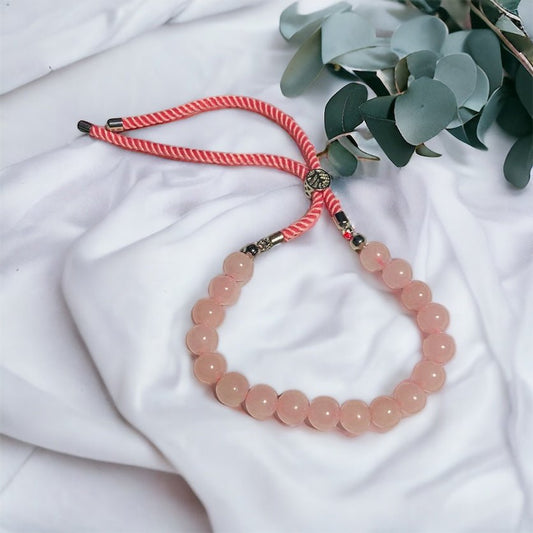 Rose quartz adjustable bracelet, crystal jewellery for self-love, compassion and heart healing.