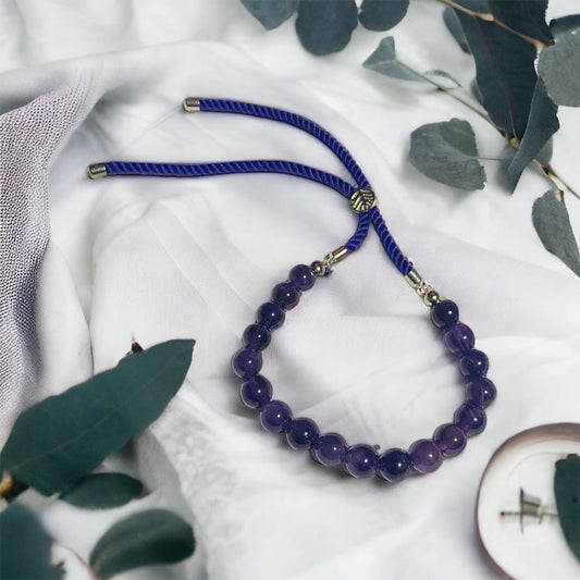 Amethyst adjustable bracelet, crystal jewellery for calm, protection and spiritual balance.