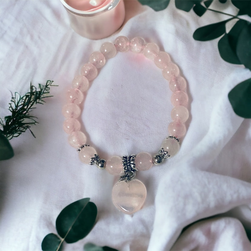 Rose Quartz Power Bead Heart Bracelet