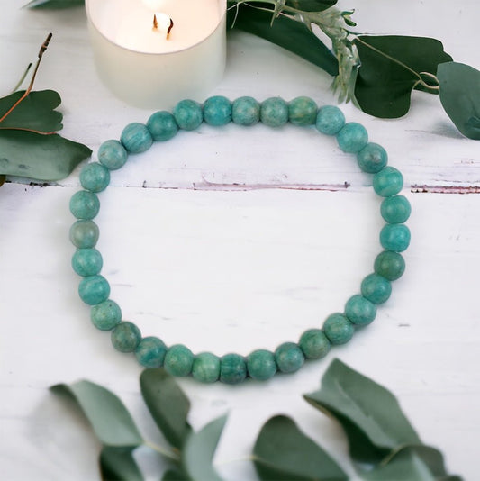 Amazonite power beads bracelet, crystal jewellery for courage, truth and emotional healing.