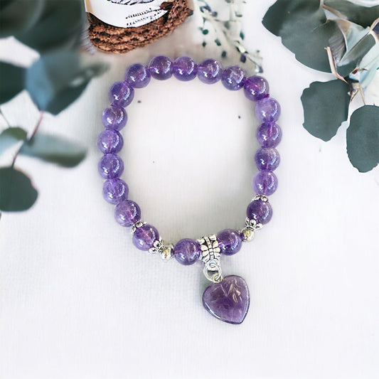 Amethyst Power Bead Heart Pendant Bracelet - itallbeginswithyou