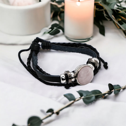 Rose Quartz Leather Bracelet