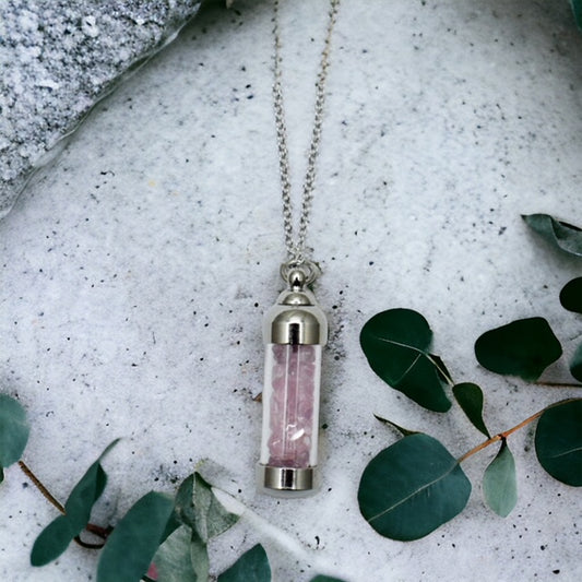 Rose Quartz Chip wish bottle necklace