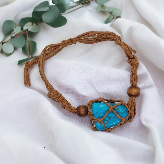 Tan coloured Macramé woven adjustable bracelet with crystal beads, spiritual accessory for self-love and energy.”