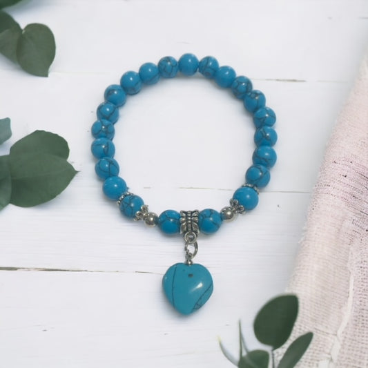 Turquoise Howlite Heart Charm Bracelet