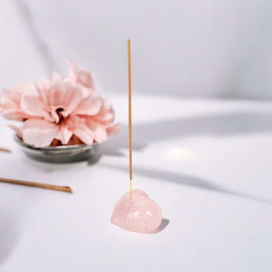 Rose Quartz Crystal Heart Incense Stick Holder