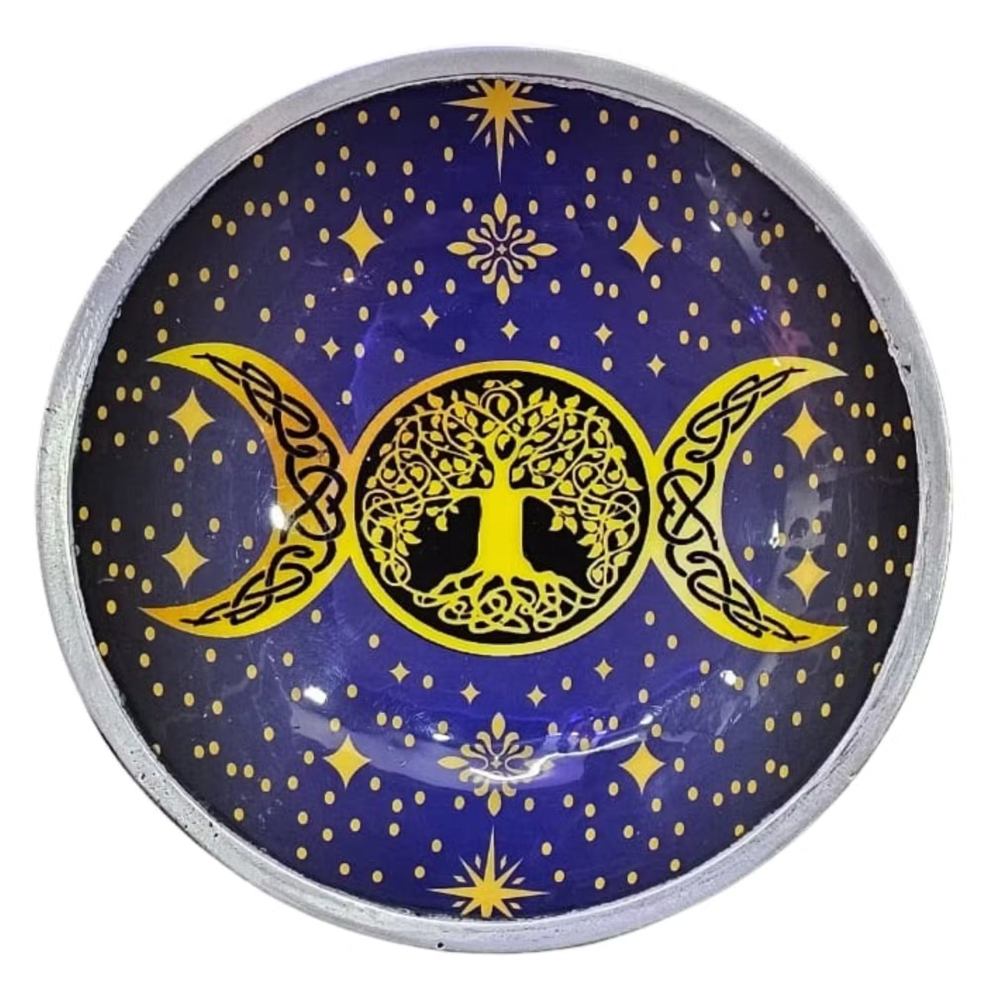 Purple Triple Moon ritual offering plate with Tree of Life design
