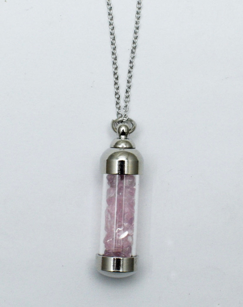 Rose Quartz Chip wish bottle necklace