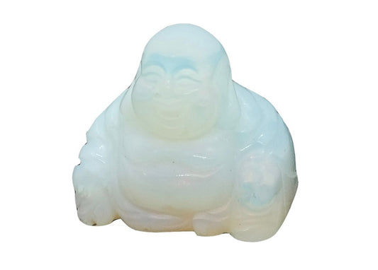 Mini opalite Buddha, pocket-sized healing statue for peace, clarity and spiritual balance.