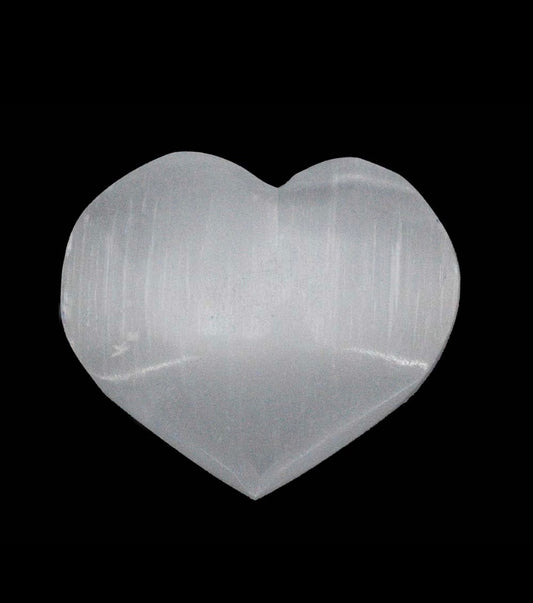 Mini selenite crystal heart, pocket-sized healing stone for cleansing, clarity and protection.