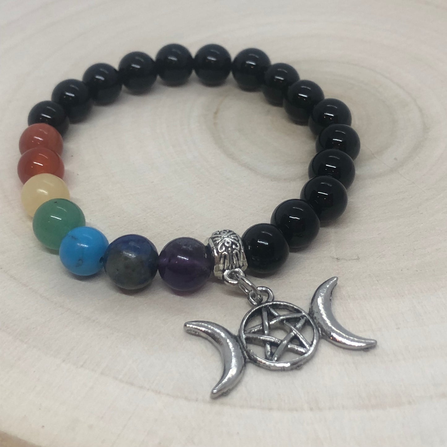 Onyx Triple Moon Chakra Bracelet